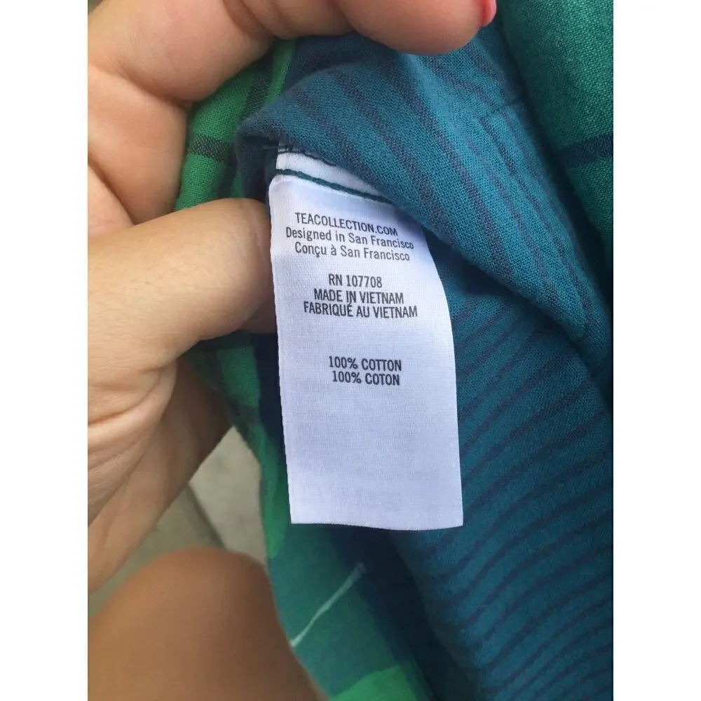 Tea girls short sleeve dress size 8 shirt‎ green blue plaid cotton preppy